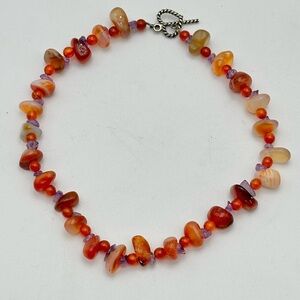 Orange Semi Precious Gemstone Stone Strand Necklace Choker